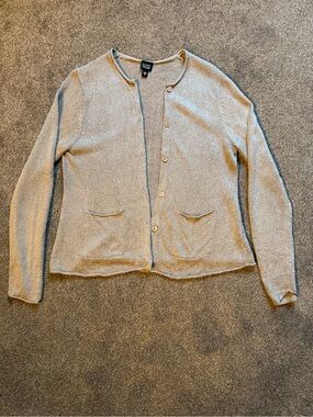 Eileen Fisher Metallic Light Gray Round-Neck Cardigan